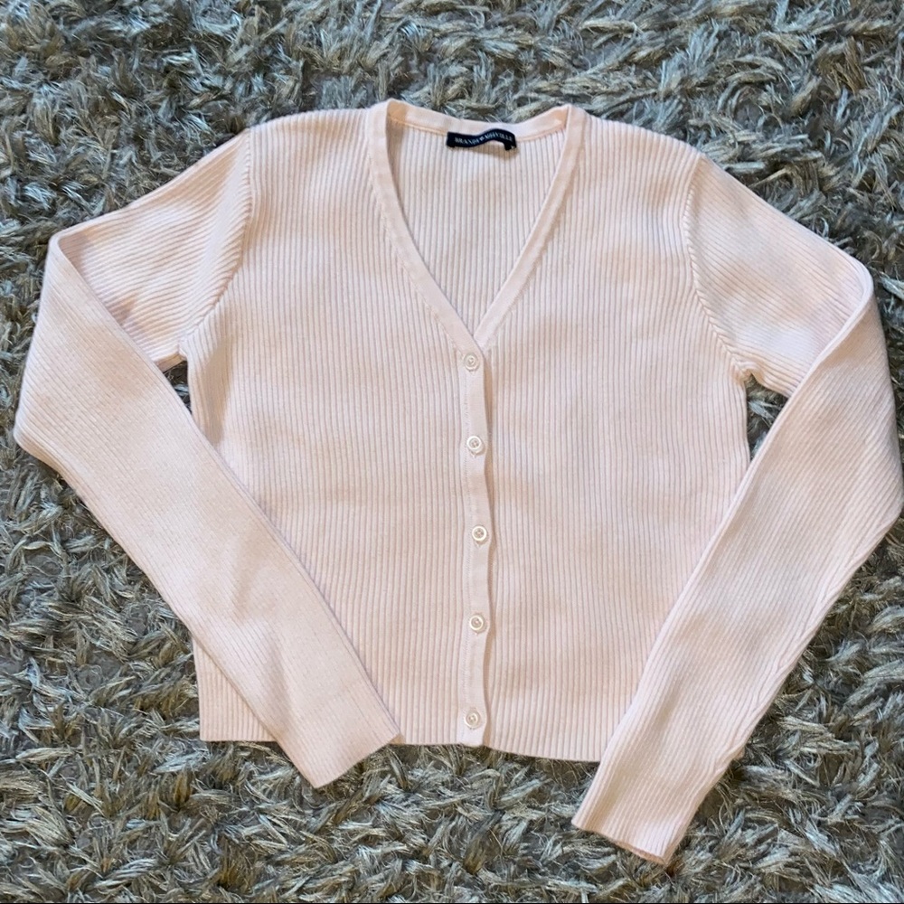 Brandy Melville Pink ribbed cardigan button down sweater. Worn once.